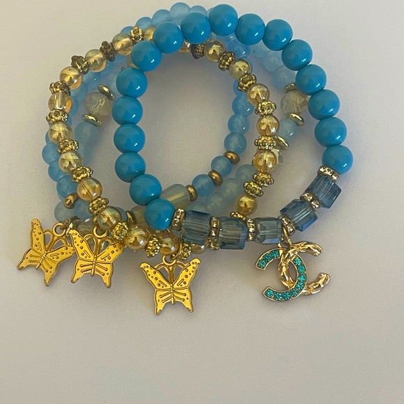 Elegant Blue and Gold Bracelet Set with Channel zipper pull. - Picture 3 of 4